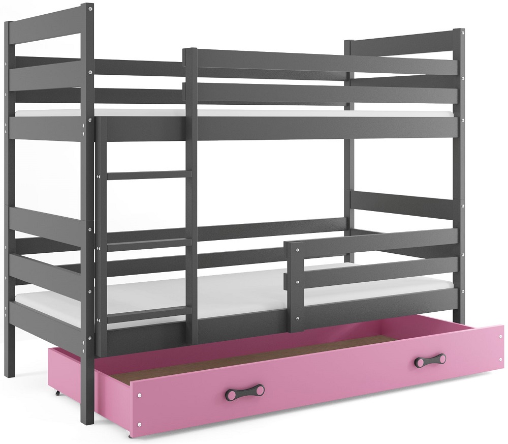 E-shop BMS Detská poschodová posteľ ERYK | sivá Farba: Sivá / ružová, Rozmer.: 200 x 90 cm