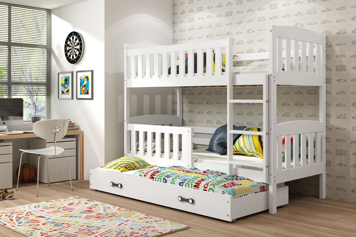 E-shop BMS Detská poschodová posteľ KUBUŠ 3 s prístelkou | biela Farba: Biela / biela, Rozmer.: 190 x 80 cm