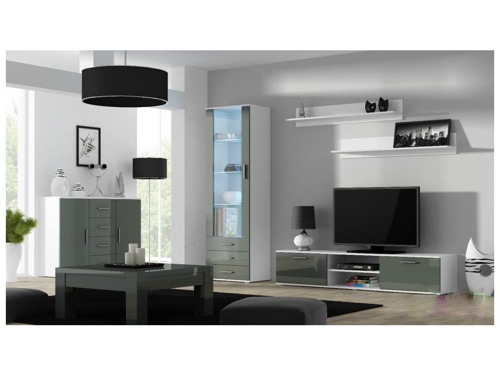 E-shop ArtCam Obývacia stena SOHO 2 Farba: Biela/sivý lesk