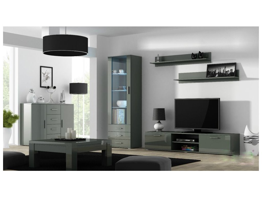E-shop ArtCam Obývacia stena SOHO 2 Farba: Sivá/sivý lesk