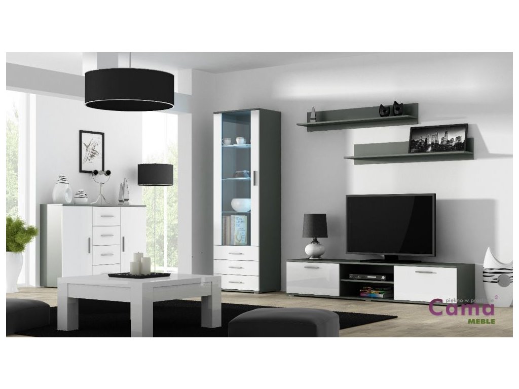 E-shop ArtCam Obývacia stena SOHO 2 Farba: Sivá/biely lesk