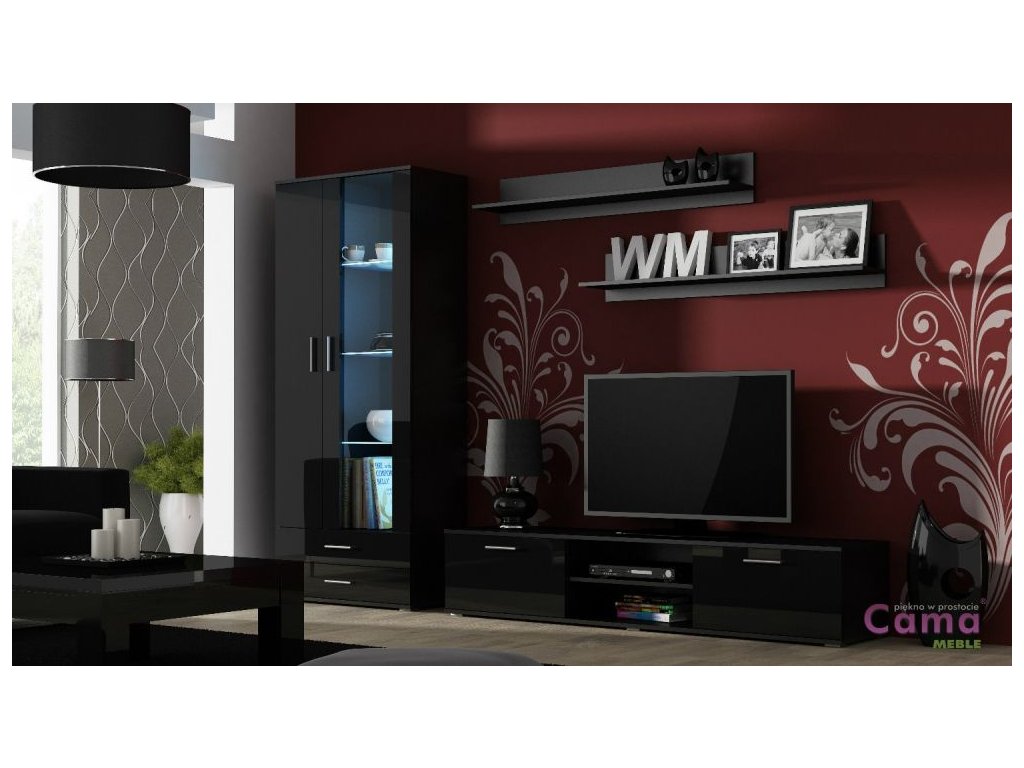 E-shop ArtCam Obývacia stena SOHO 8 Farba: Čierna/čierny lesk