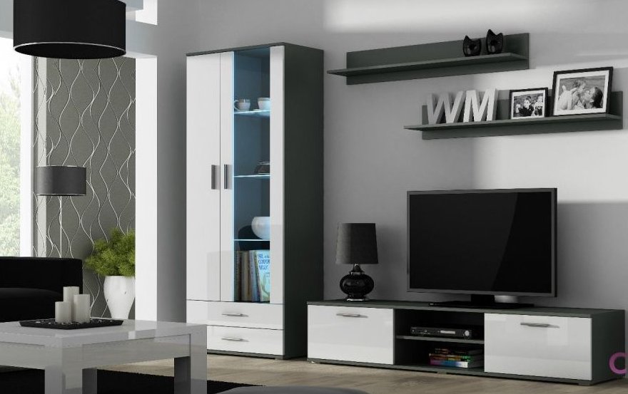 E-shop ArtCam Obývacia stena SOHO 8 Farba: Sivá/biely lesk