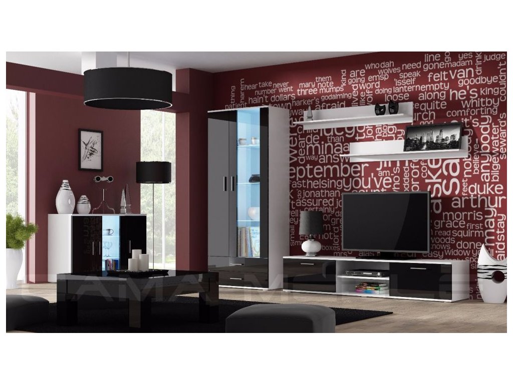 E-shop ArtCam Obývacia stena SOHO 9 Farba: biela/čierny lesk