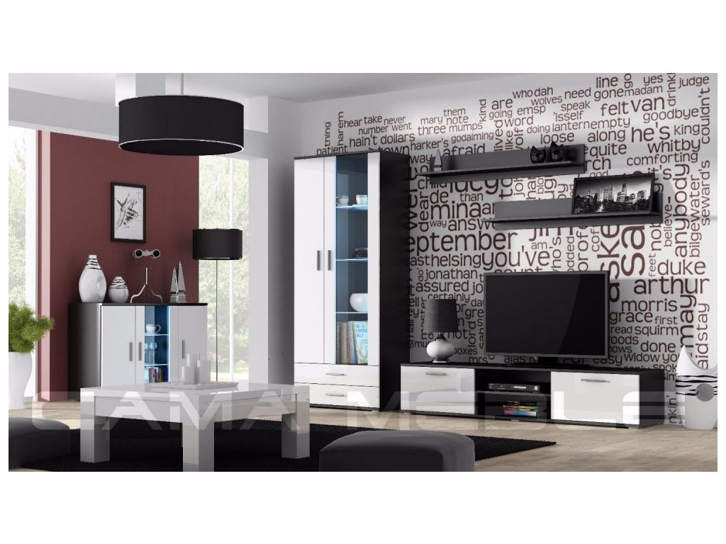 E-shop ArtCam Obývacia stena SOHO 9 Farba: čierna/biely lesk