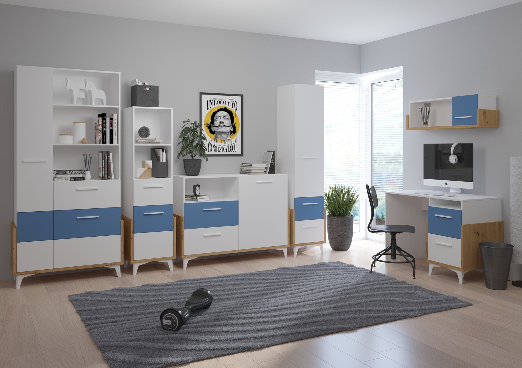E-shop ArtCross Detská izba HEY 2 Farba: Dub artisan/biela/modrá