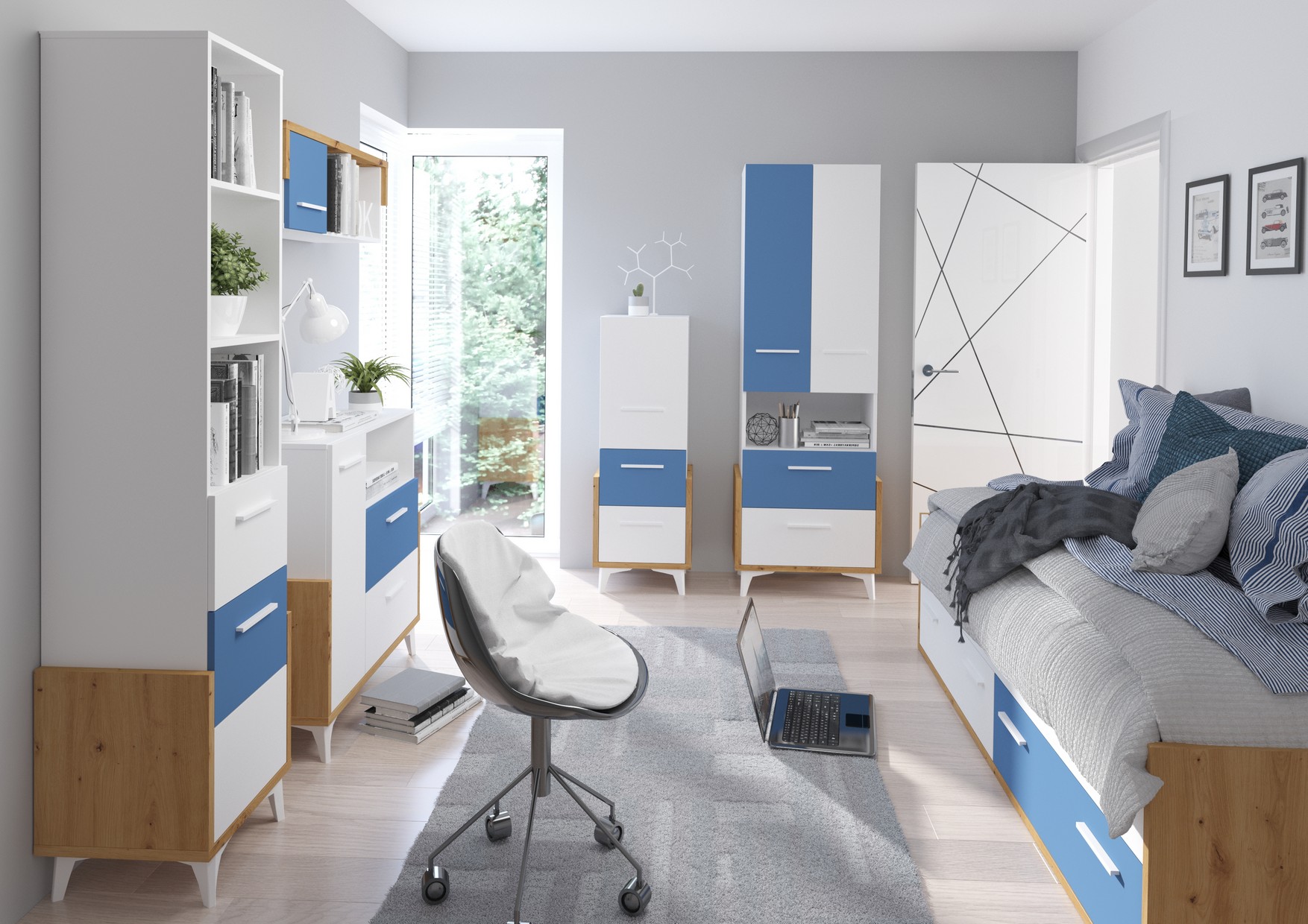 ArtCross Detská izba HEY 3 Farba: Dub artisan/biela/modrá
