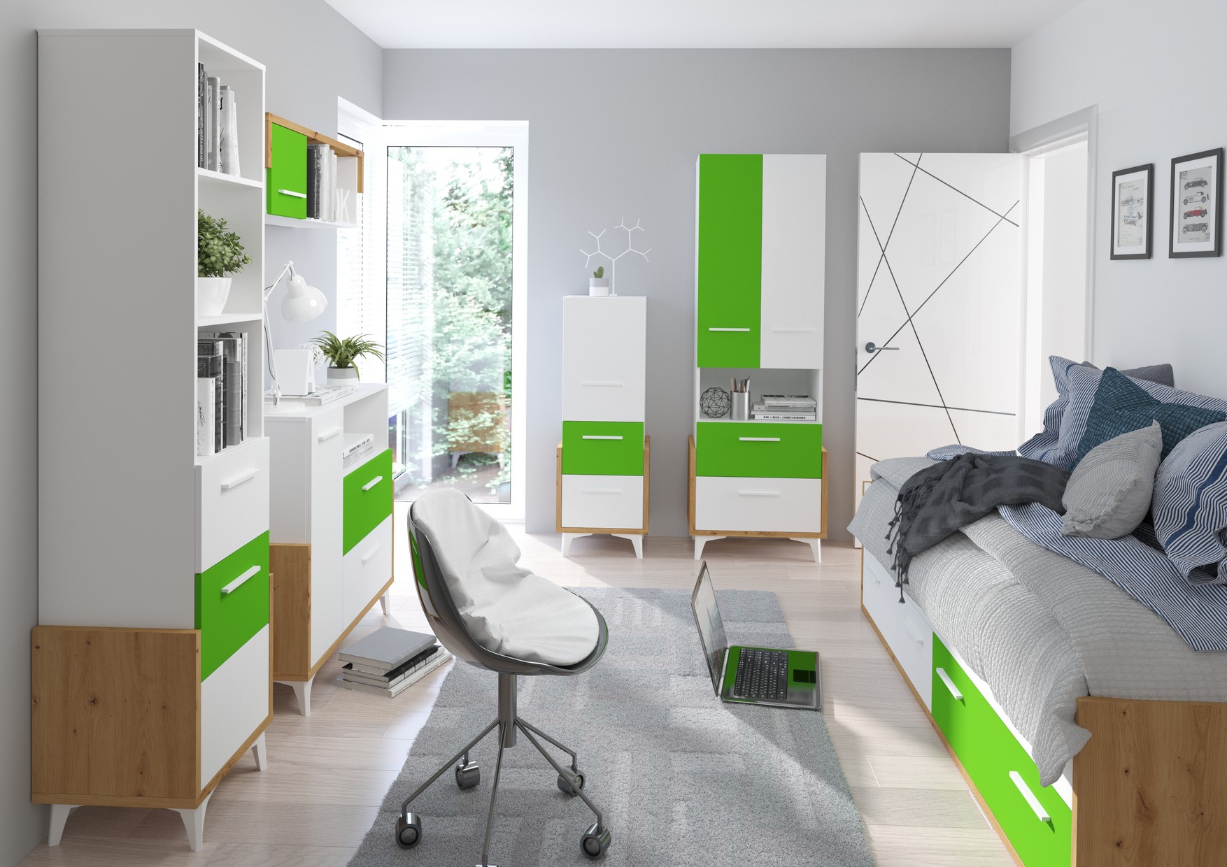 E-shop ArtCross Detská izba HEY 3 Farba: Dub artisan/biela/zelená