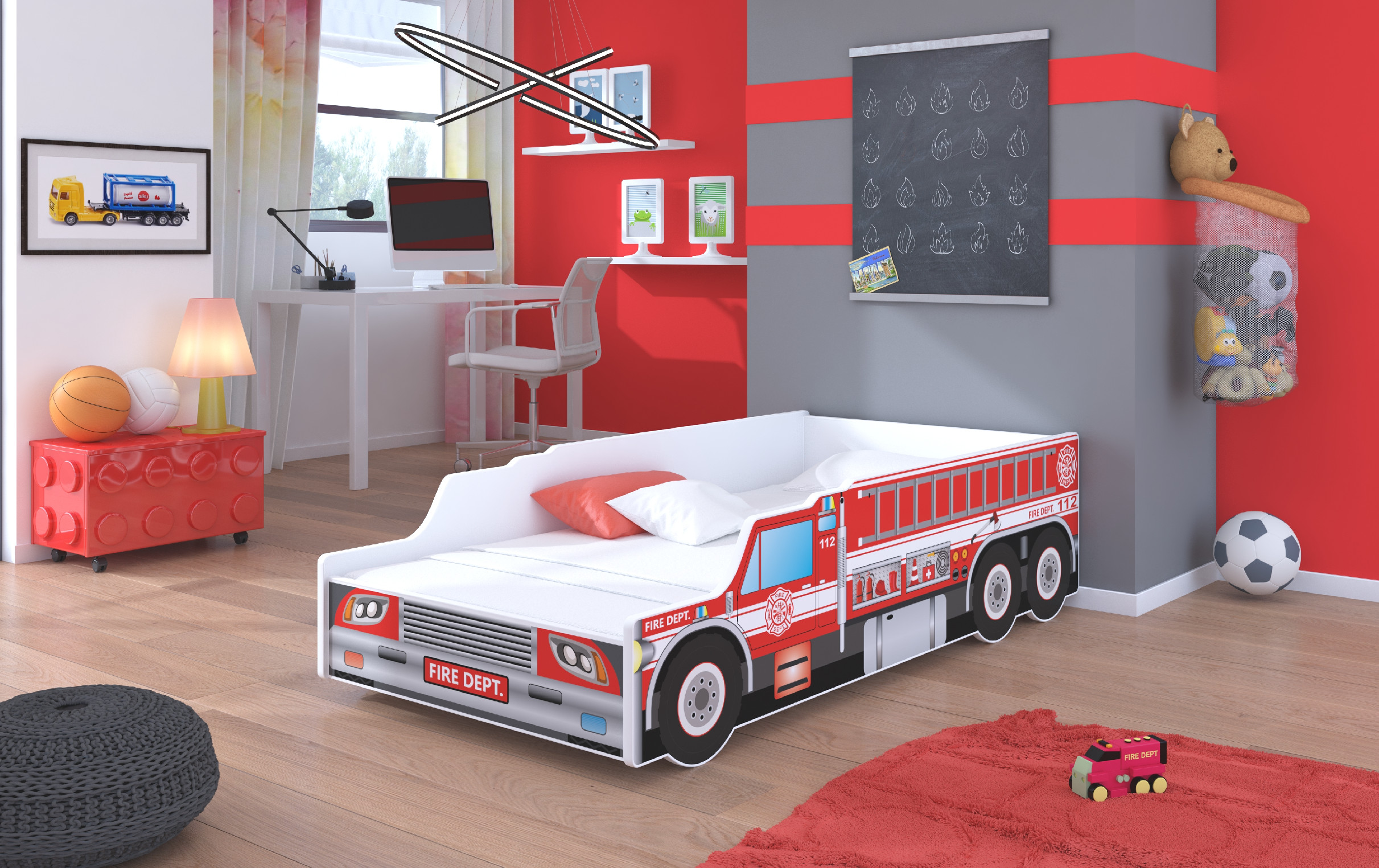 E-shop ArtAdrk Detská auto posteľ FIRE TRUCK Prevedenie: 80 x 160 cm