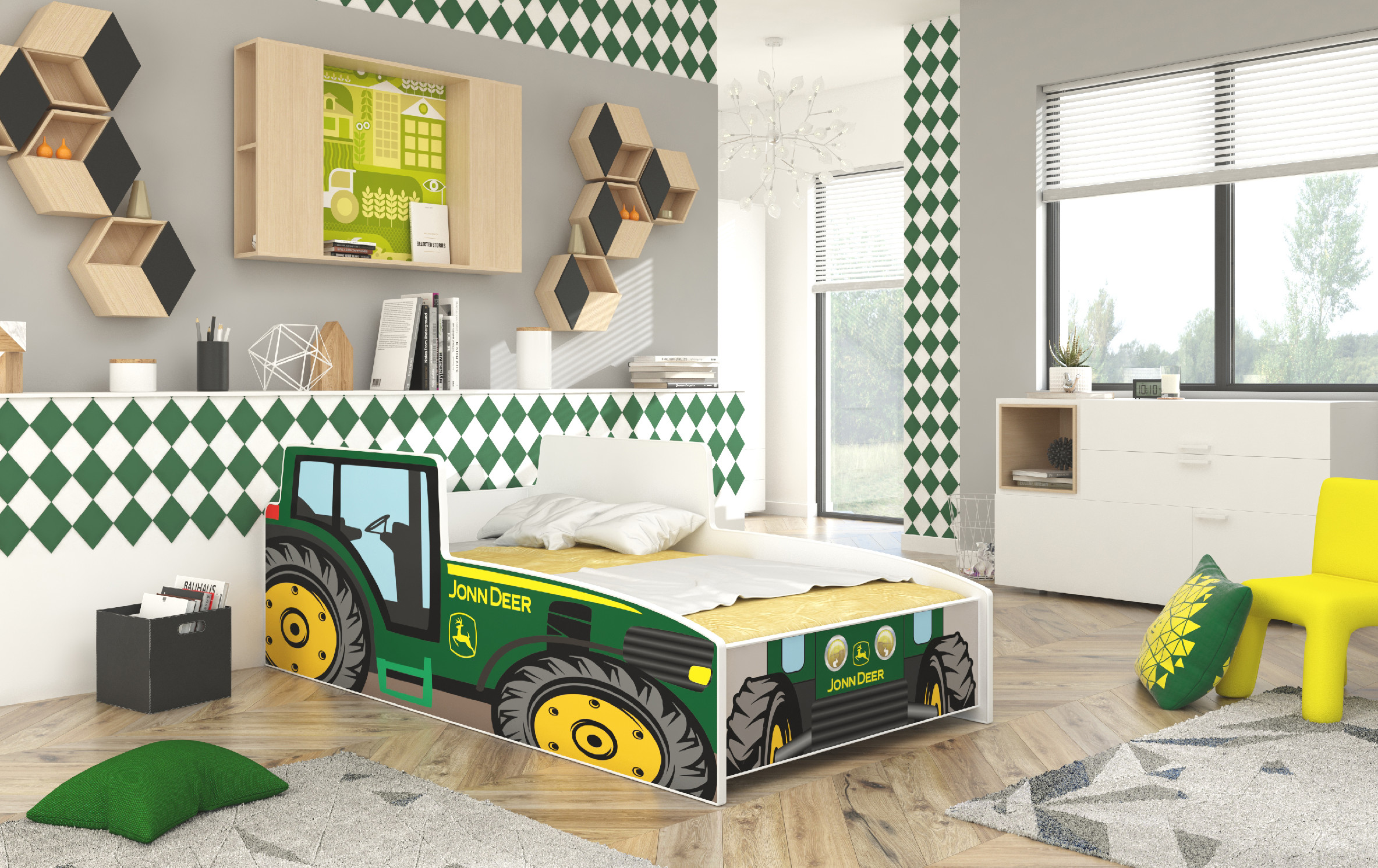 E-shop ArtAdrk Detská auto posteľ TRACTOR Farba: Zelená, Prevedenie: 80 x 160 cm