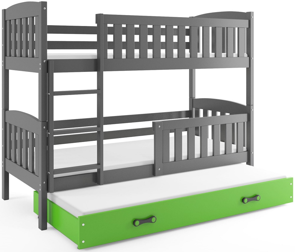 BMS Detská poschodová posteľ KUBUŠ 3 s prístelkou | sivá Farba: Sivá / zelená, Rozmer.: 190 x 80 cm