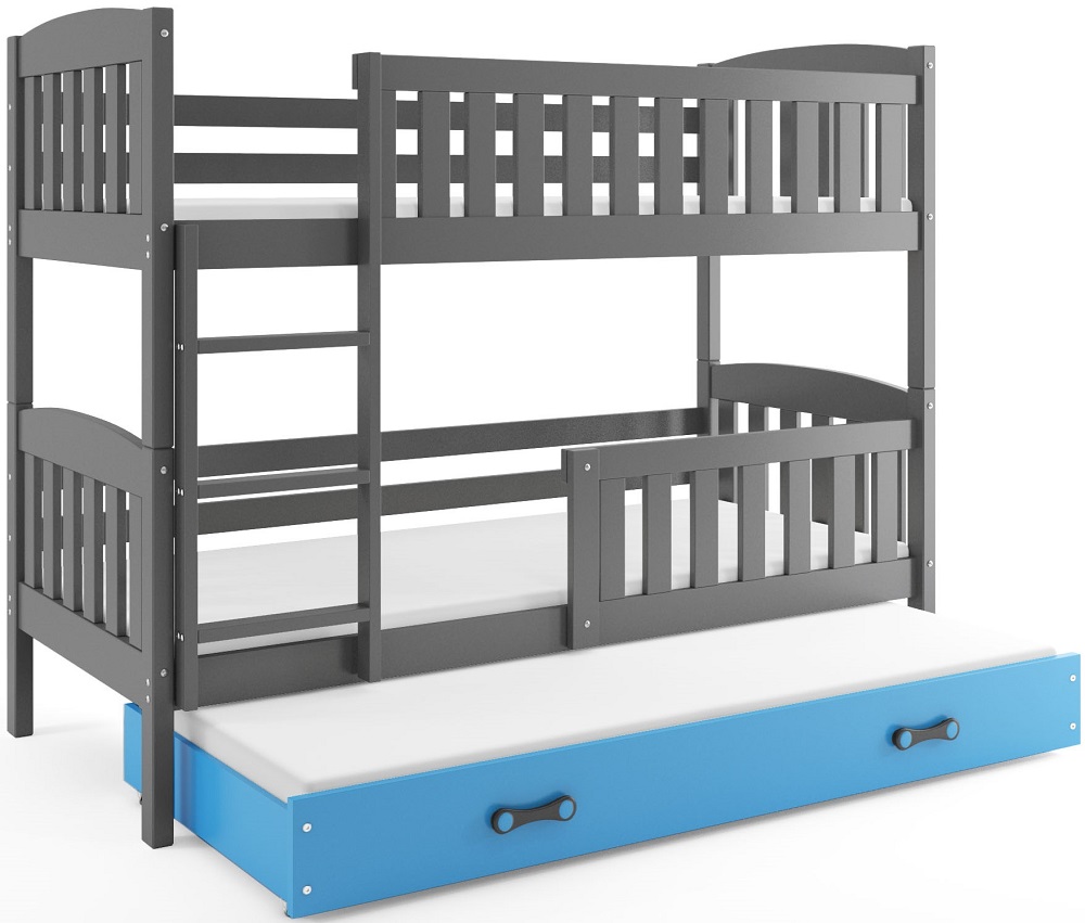 BMS Detská poschodová posteľ KUBUŠ 3 s prístelkou | sivá Farba: Sivá / Modrá, Rozmer.: 190 x 80 cm