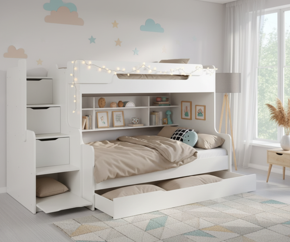 ArtBed Detská poschodová posteľ s roštom HARRY | biela 120 x 200 cm