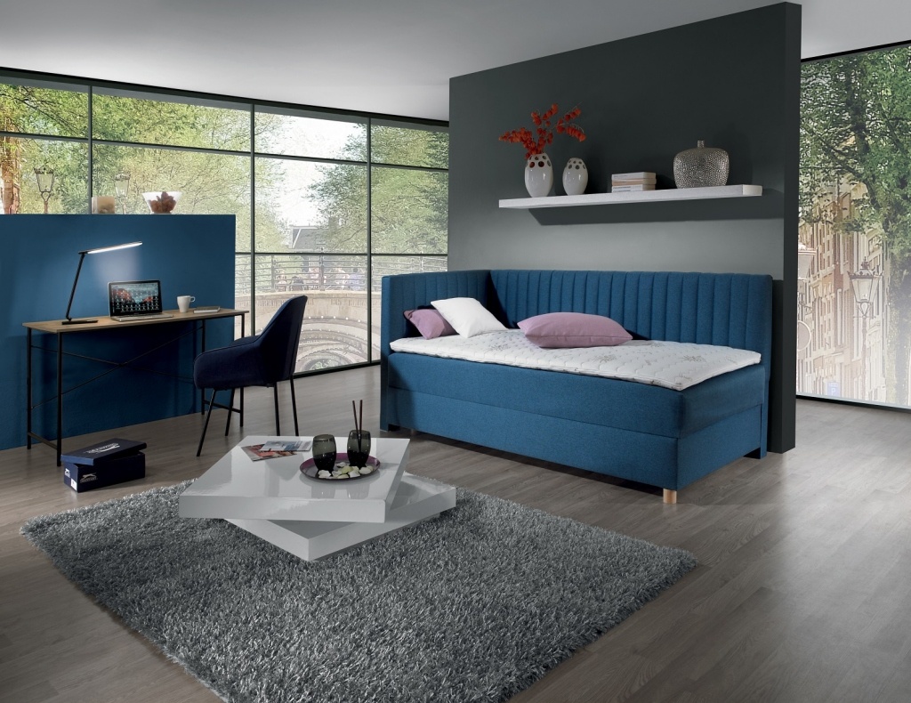 E-shop New Design Čalúnená posteľ NOVO s čelami | ľavá s topperom Extra Rozmer.: 80 x 200 cm