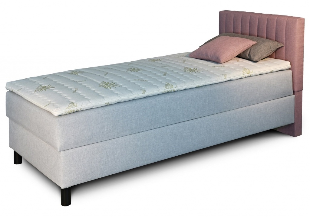 E-shop New Design Čalúnená posteľ NOVO s krátkym čelom | pravá s topperom Extra Rozmer.: 90 x 200 cm