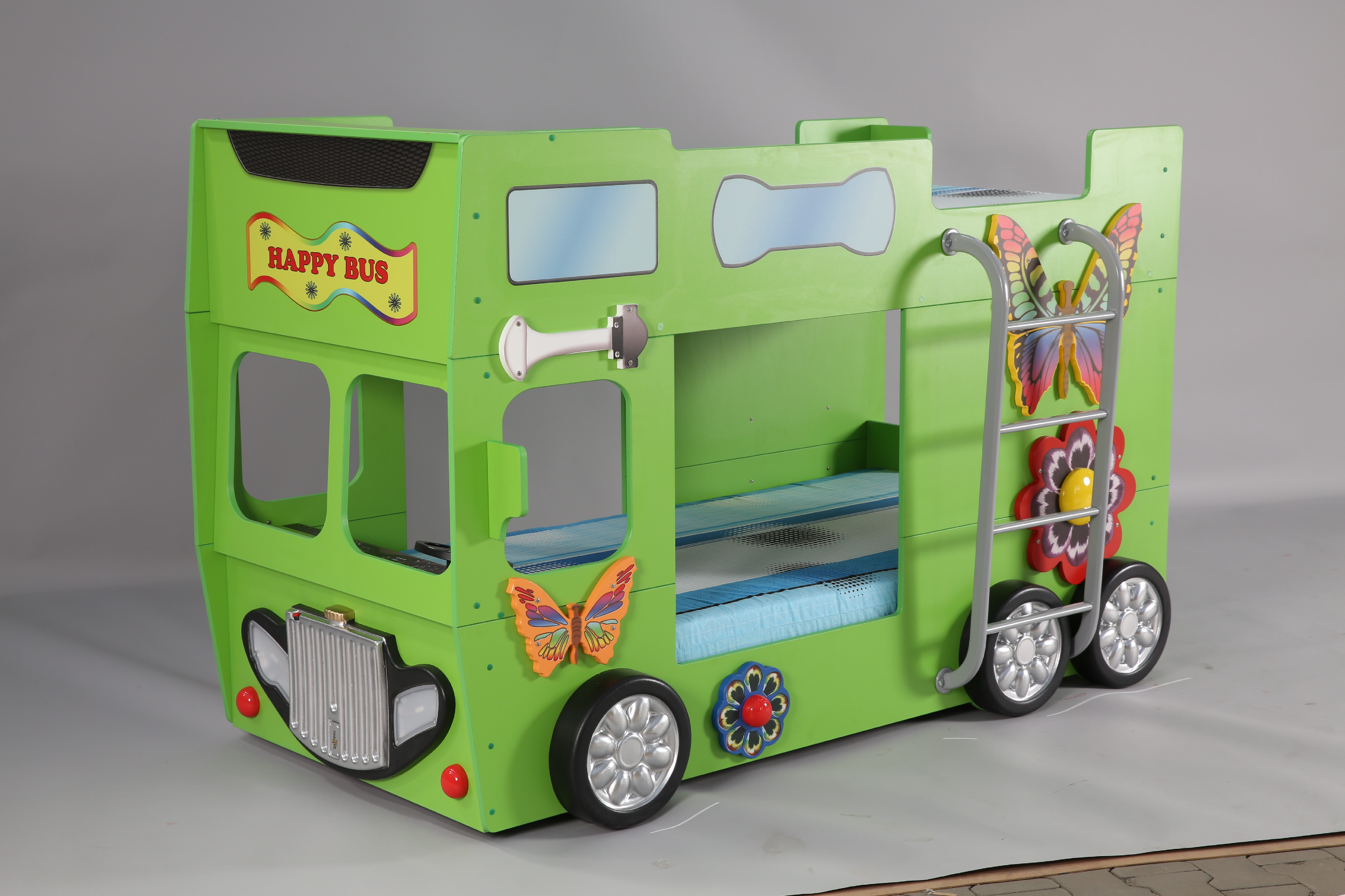 Artplast Detská poschodová posteľ Happy Bus zelený