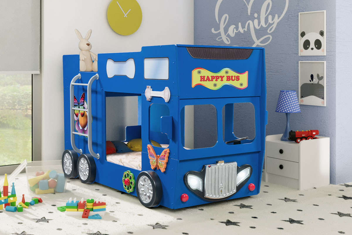 Artplast Detská poschodová posteľ HAPPY BUS | modrá