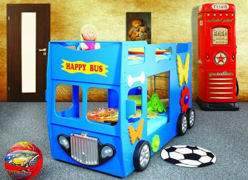 Artplast Detská poschodová posteľ Happy Bus modrý