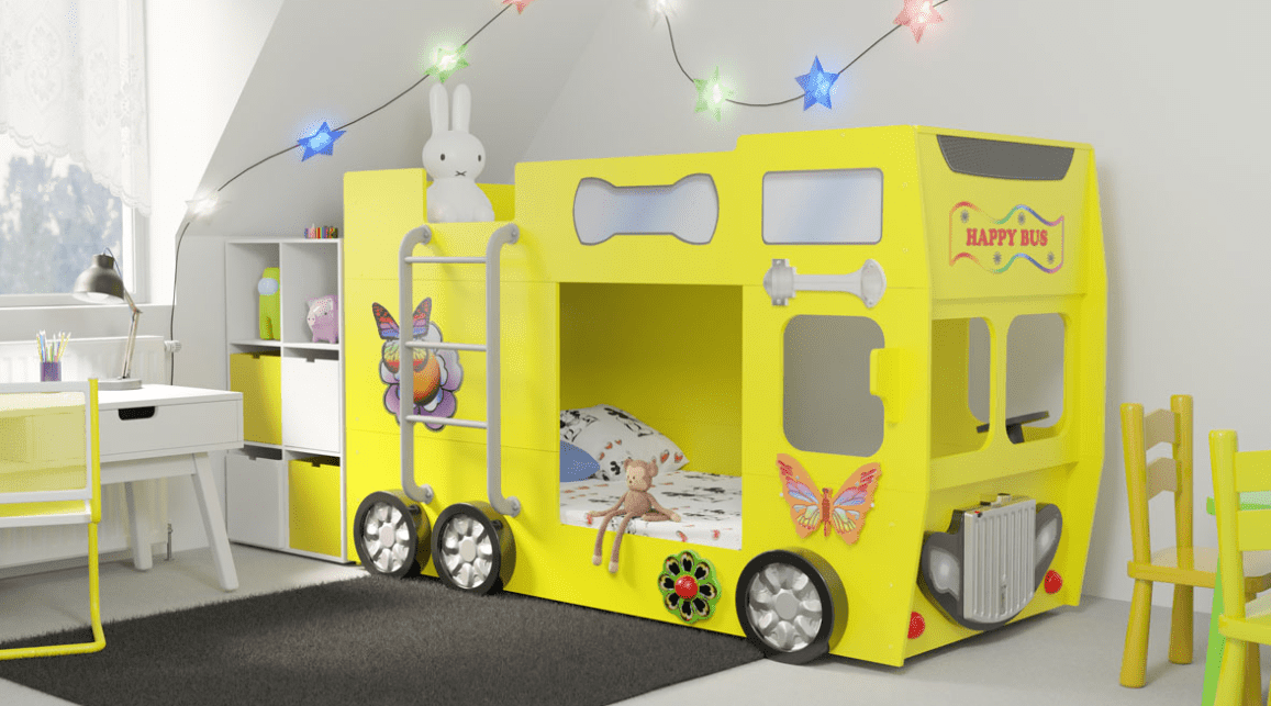 Artplast Detská poschodová posteľ HAPPY BUS | žltý 90 x 190 cm