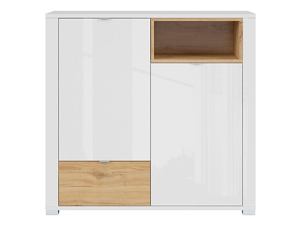 BRW Komoda MODESTO - KOM2D1S Farba: biely lesk/ dub Minerva/ biely lesk