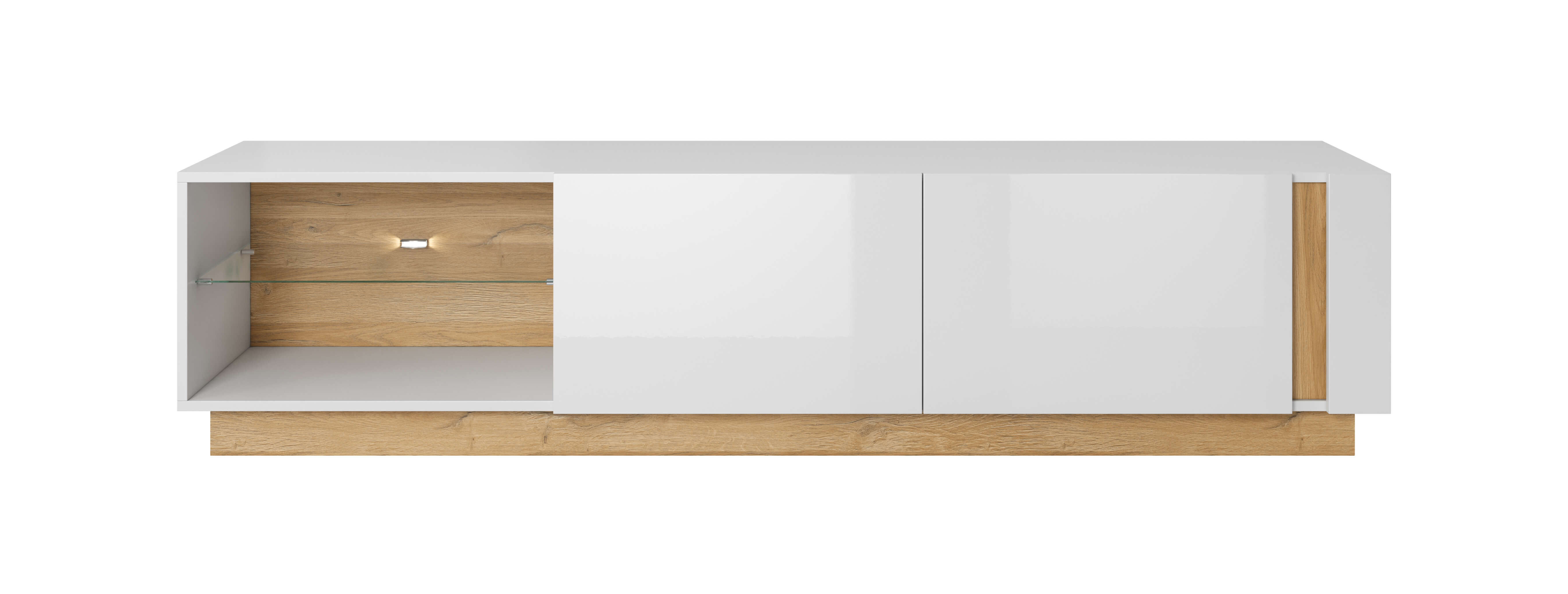 ArtLas RTV stolík ARTENS 187 + LED Farba: biela / biely lesk / dub grandson