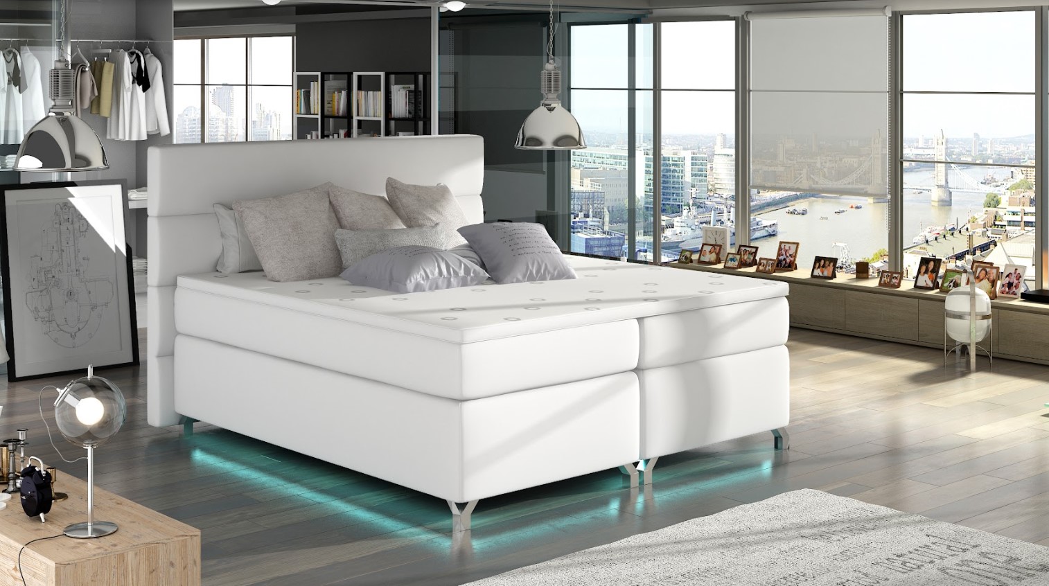 E-shop ArtElta Manželská posteľ AMADEO Boxspring s LED osvetlením | 140 x 200 cm Farba: BAO 09 - Soft 17 (biela ekokoža)
