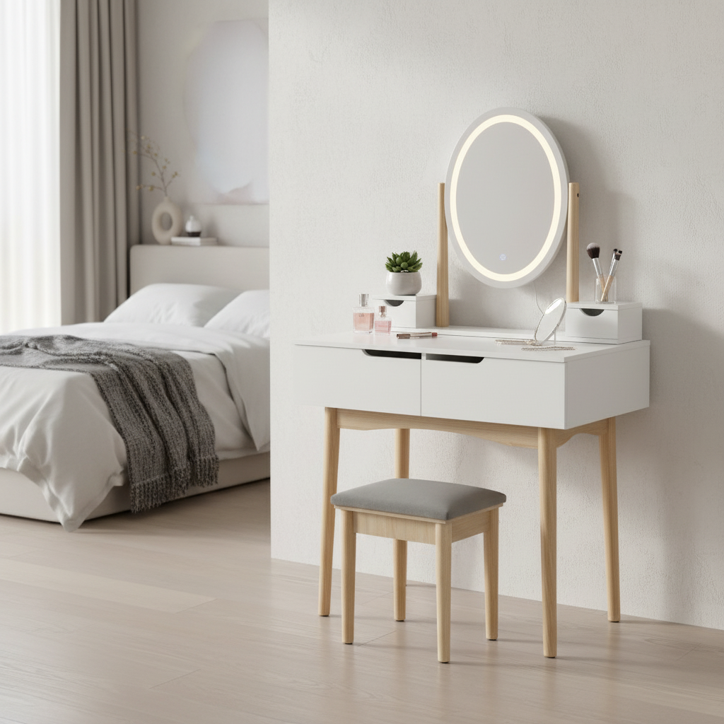 ArtJum Toaletný stolík WERRY s oválnym LED zrkadlom