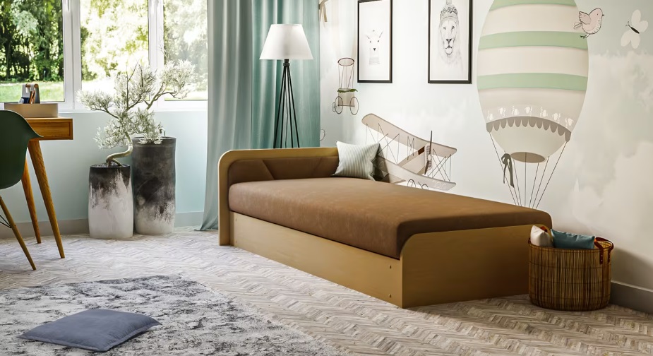 E-shop ArtElta Jednolôžková posteľ PARYS hnedá | 80 x 190 cm Farba: Alova 67, Prevedenie: ľavé
