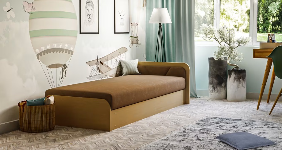 E-shop ArtElta Jednolôžková posteľ PARYS hnedá | 80 x 190 cm Farba: Alova 67, Prevedenie: pravé