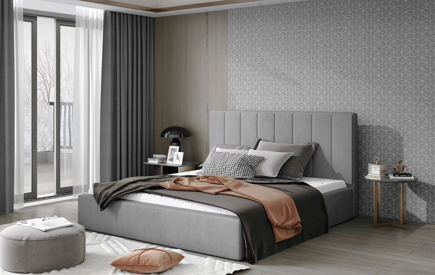 ArtElta Manželská posteľ AUDREY | 180 x 200 cm Farba: Sivá / Monolith 84