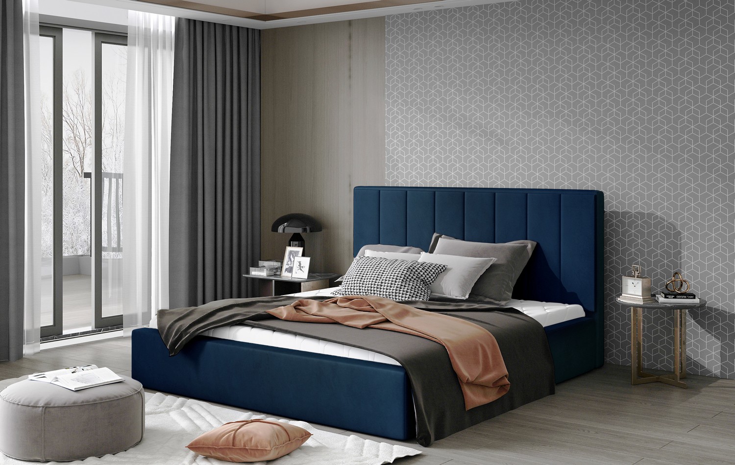 ArtElta Manželská posteľ AUDREY s úložným priestorom | 180 x 200 cm Farba: Modrá / Monolith 77