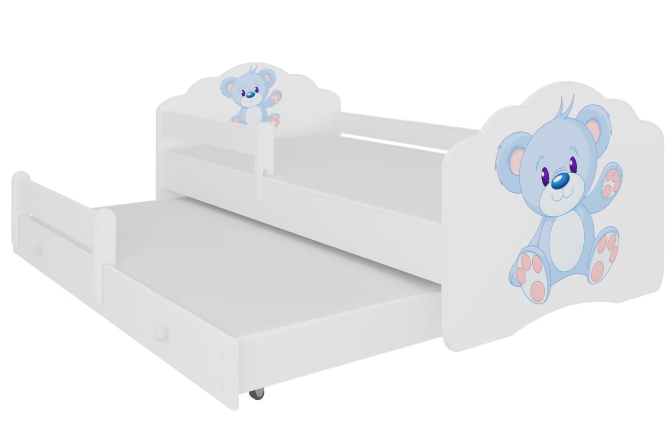 E-shop ArtAdrk Detská posteľ CASIMO II | s prístelkou a zábranou Prevedenie: Modrý macko