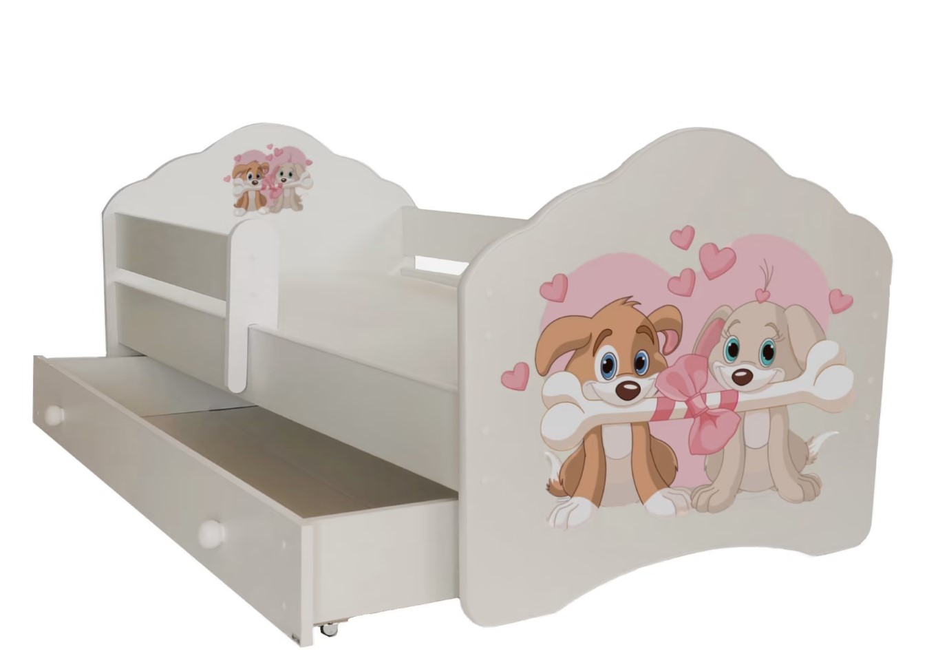 E-shop ArtAdrk Detská posteľ CASIMO | so zásuvkou a zábranou Prevedenie: Dva psíky