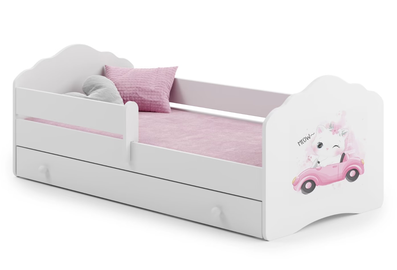 E-shop ArtAdrk Detská posteľ CASIMO | so zásuvkou a zábranou Prevedenie: Mačička v aute