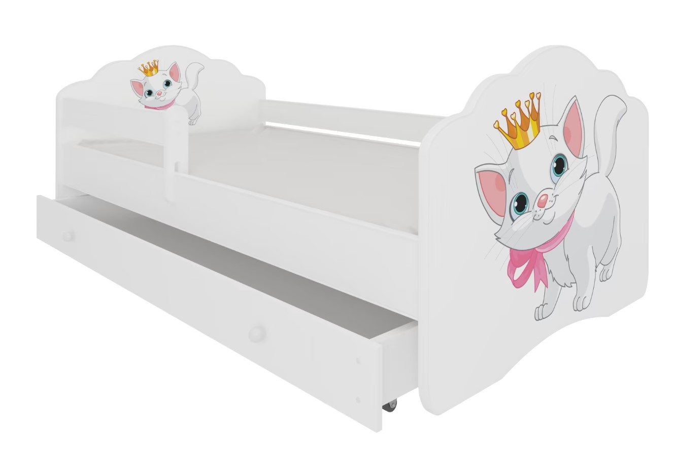 E-shop ArtAdrk Detská posteľ CASIMO | so zásuvkou a zábranou Prevedenie: Mačička