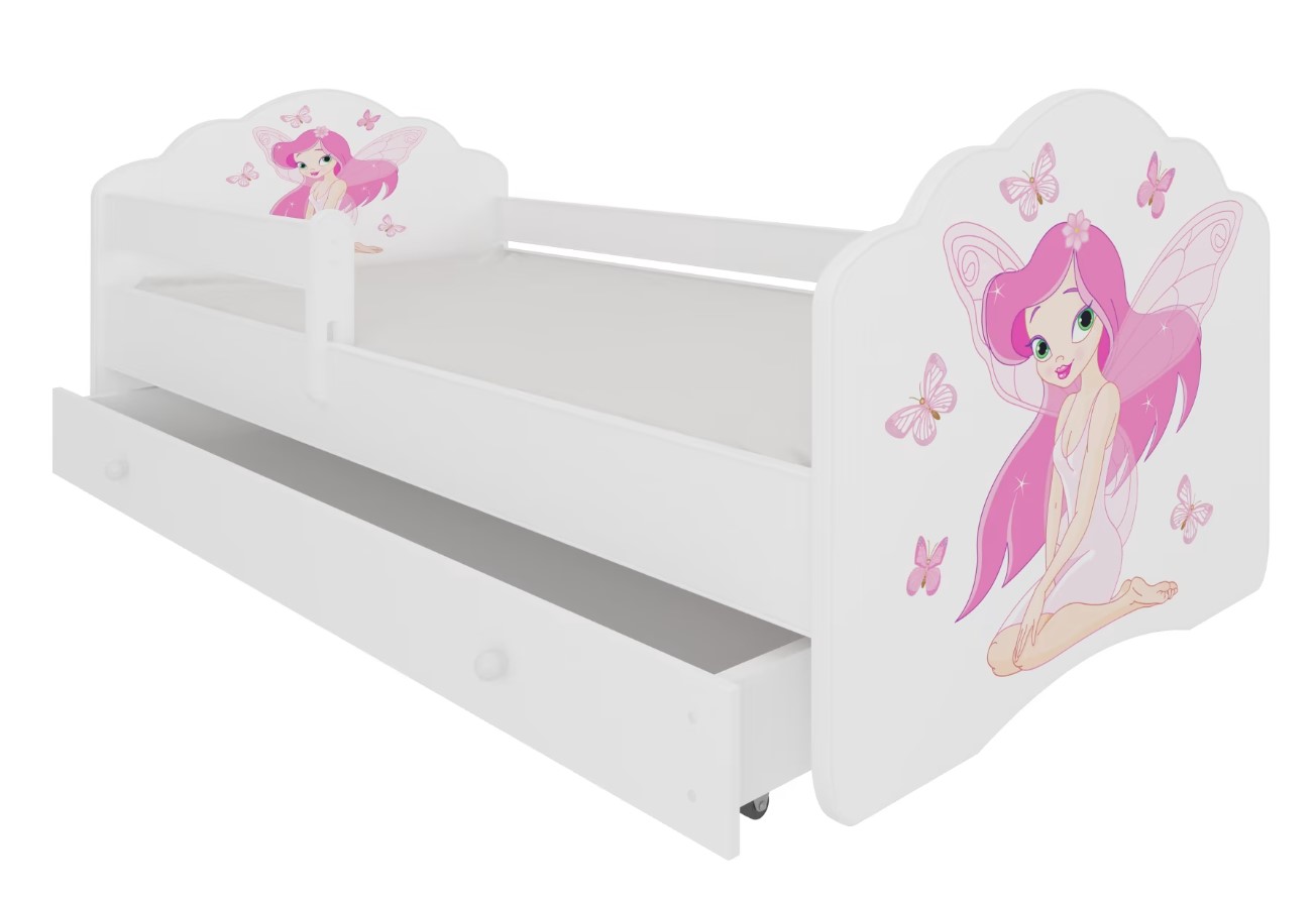 E-shop ArtAdrk Detská posteľ CASIMO | so zásuvkou a zábranou Prevedenie: Dievča s krídlami