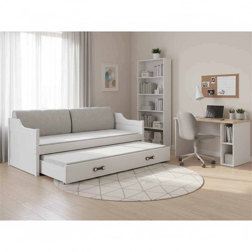 BMS Detská posteľ s prístelkou DAWID 2 | 200x90 cm | biela/biela | zmontovaná