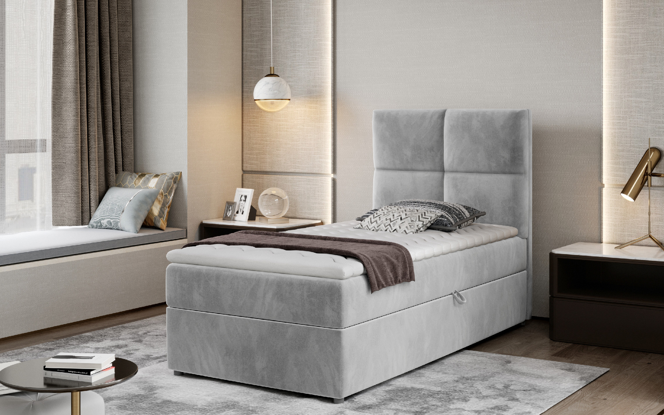 E-shop ArtElta Čalúnená jednolôžková posteľ RIVIA | 90 x 200 cm Farba: Paros 05