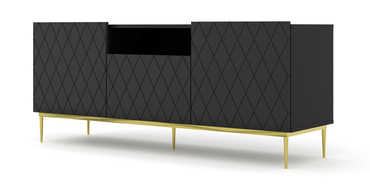 E-shop ARTBm TV stolík DIUNA 145 2D1K | čierny mat Prevedenie: Čierny mat / zlatá podnož