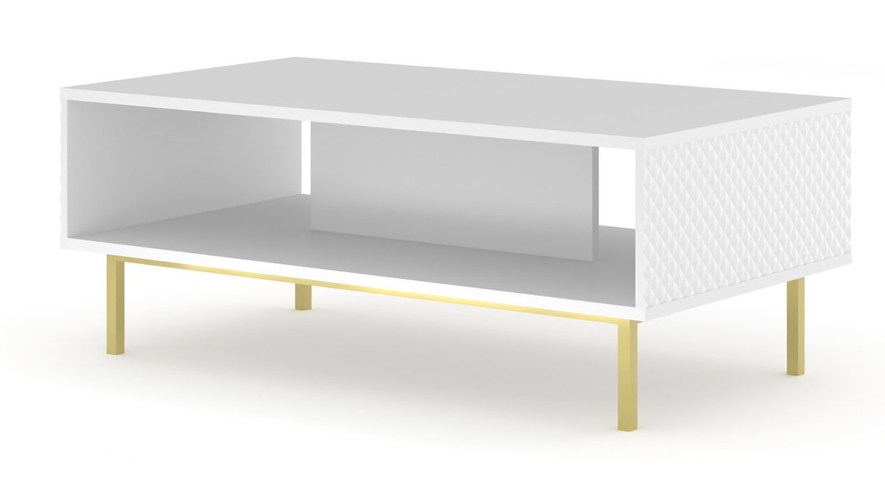 E-shop ARTBm Konferenčný stolík RAVENNA C 90 | biela lesklá Prevedenie: Biela / biely lesk / zlatá podnož