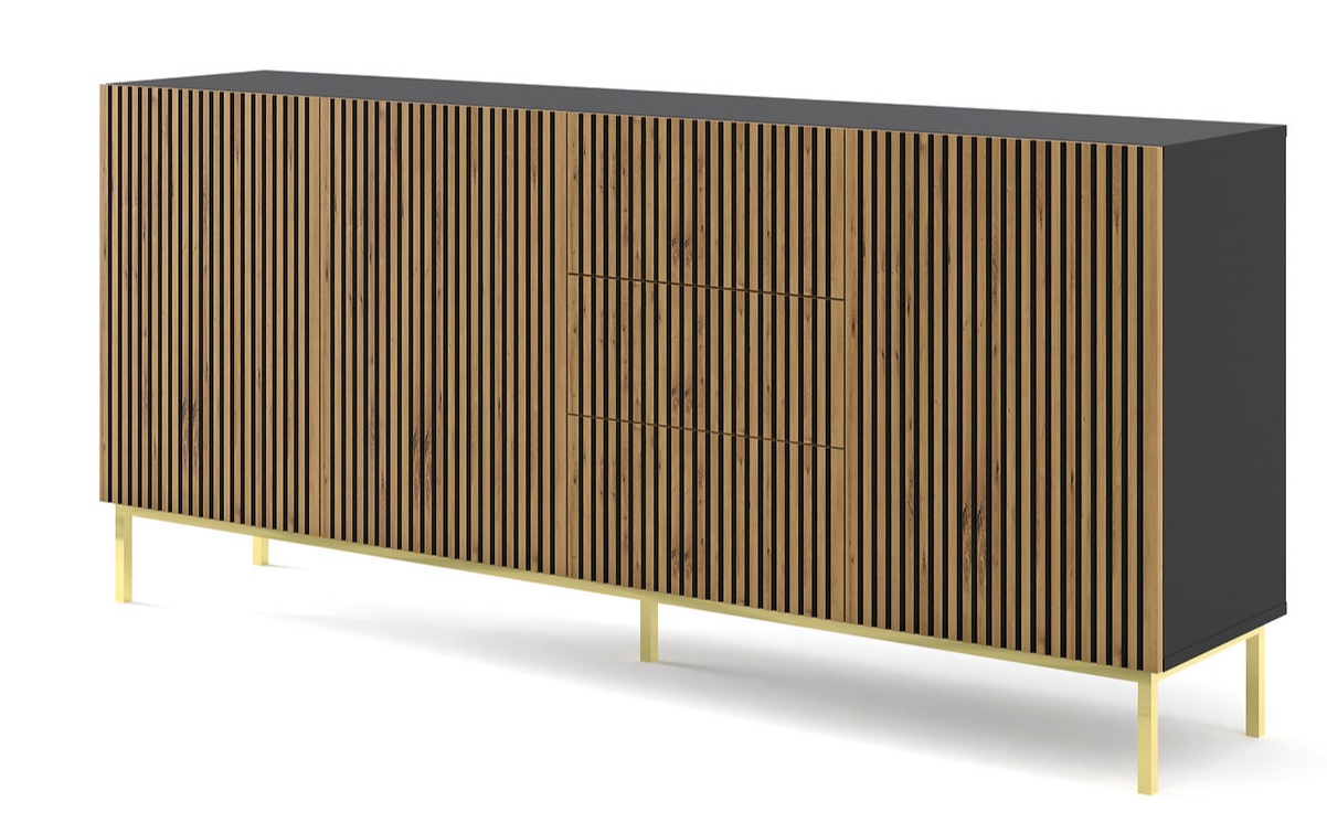 ARTBm Komoda RAVENNA F 3D3S 200 | čierna matná / dub artisan