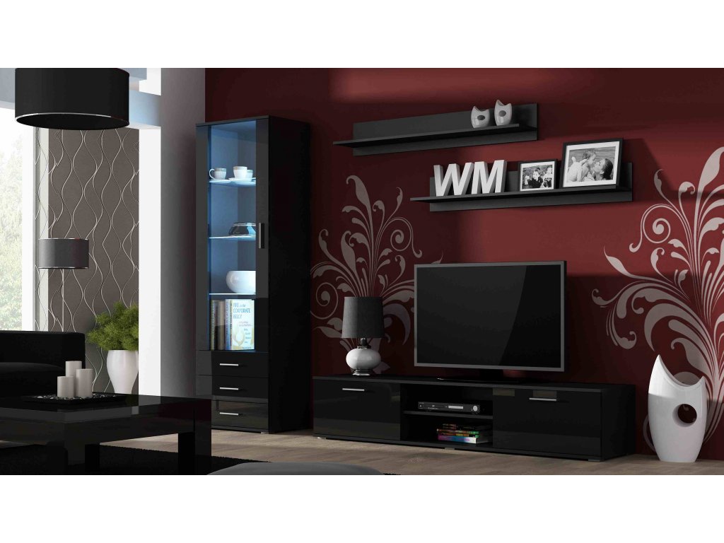 E-shop ArtCam Obývacia stena SOHO 1 Farba: Čierna/čierny lesk