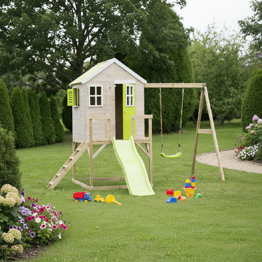 ArtWD Detský záhradný domček s ihriskom VILLA | limetková