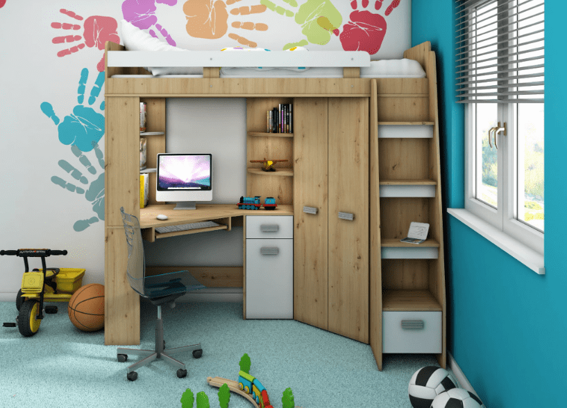 ArtCross Detská rohová vyvýšená posteľ ANTRESOLA | dub artisan/biela Farba: Pravá