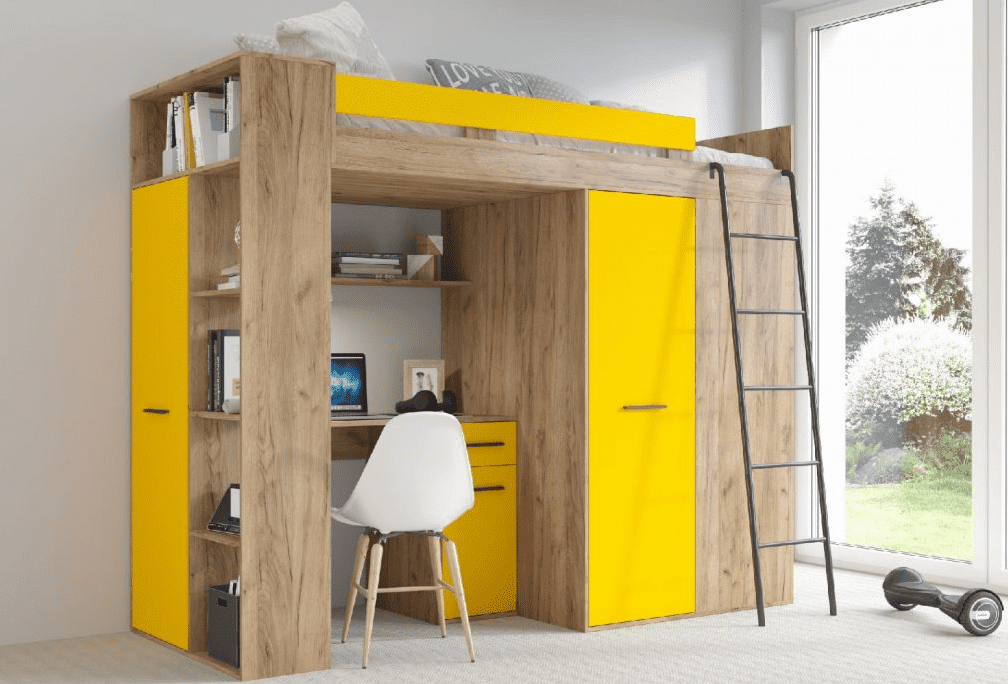 ArtCross Detská rohová vyvýšená posteľ VERANA | dub craft zlatý/žltá Farba: Pravá