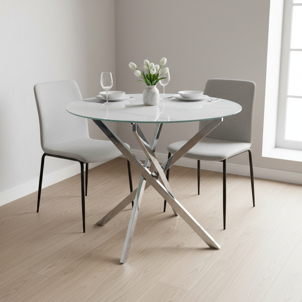 Signal Okrúhly jedálenský stôl AGIS | biely efekt mramoru