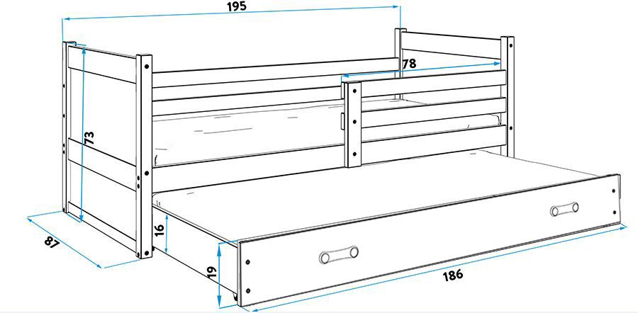 BMS Detská posteľ RICO 2 / BOROVICA 190x80 Farba: Fialová