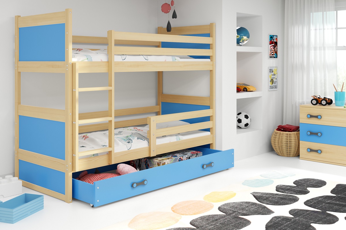 E-shop BMS Detská poschodová posteľ RICO | borovica 90 x 200 cm Farba: Modrá
