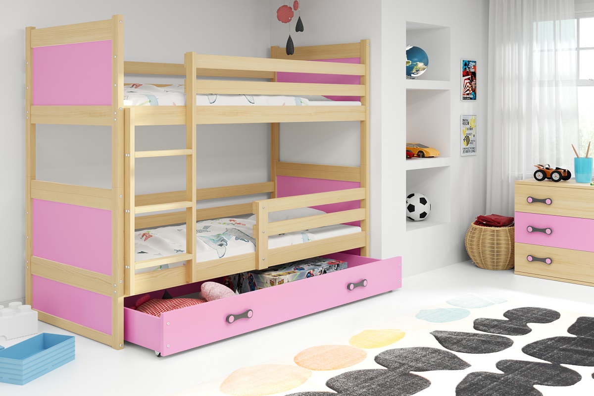 E-shop BMS Detská poschodová posteľ RICO | borovica 90 x 200 cm Farba: Ružová