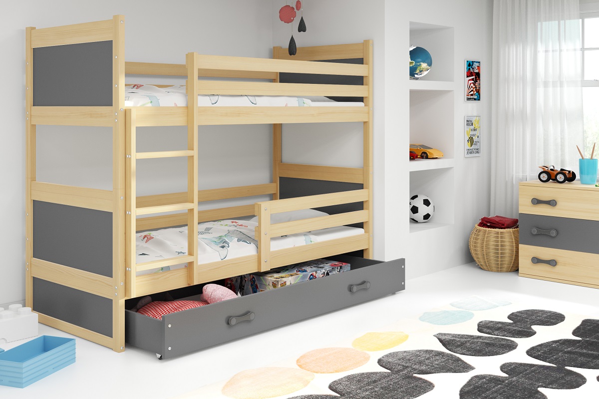 E-shop BMS Detská poschodová posteľ RICO | borovica 90 x 200 cm Farba: Sivá
